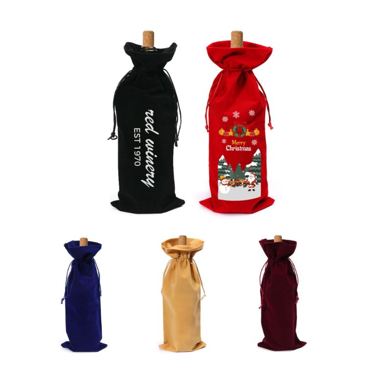 Picture of Drawstring Velvet Wine Bottle Bag