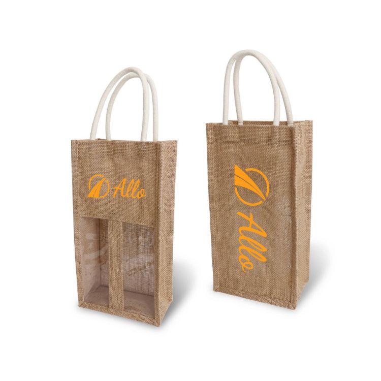 Picture of Jute Double Wine Carrier with Window