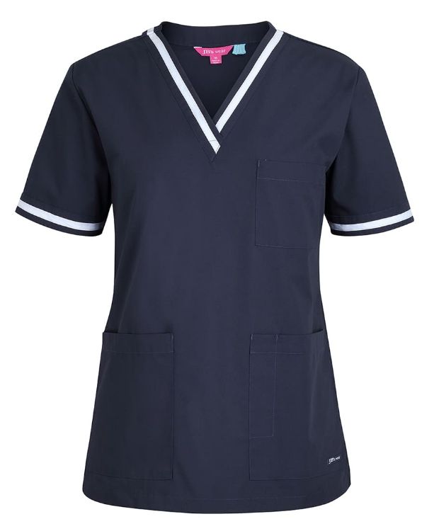 Picture of JB's Contrast Ladies Scrubs Top Navy/