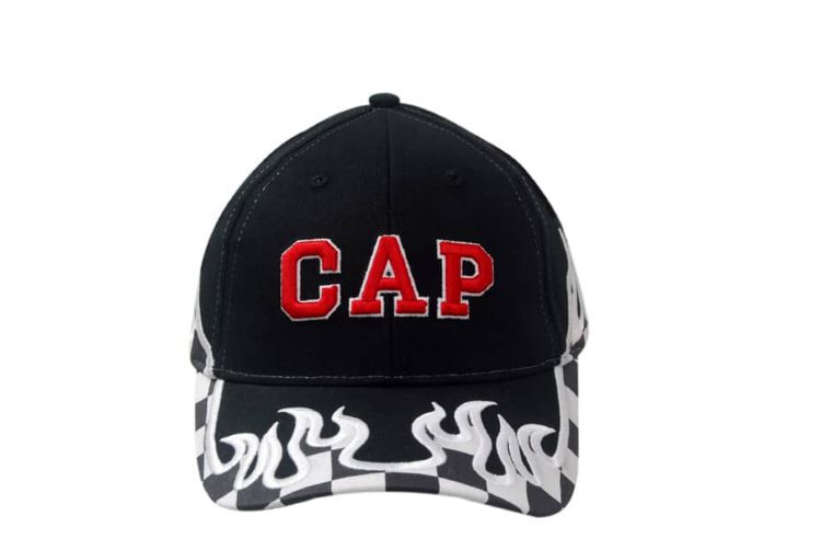 Picture of Brushed Heavy Cotton Cap with Printed Checks/Flame Embroidery on Crown & Peak
